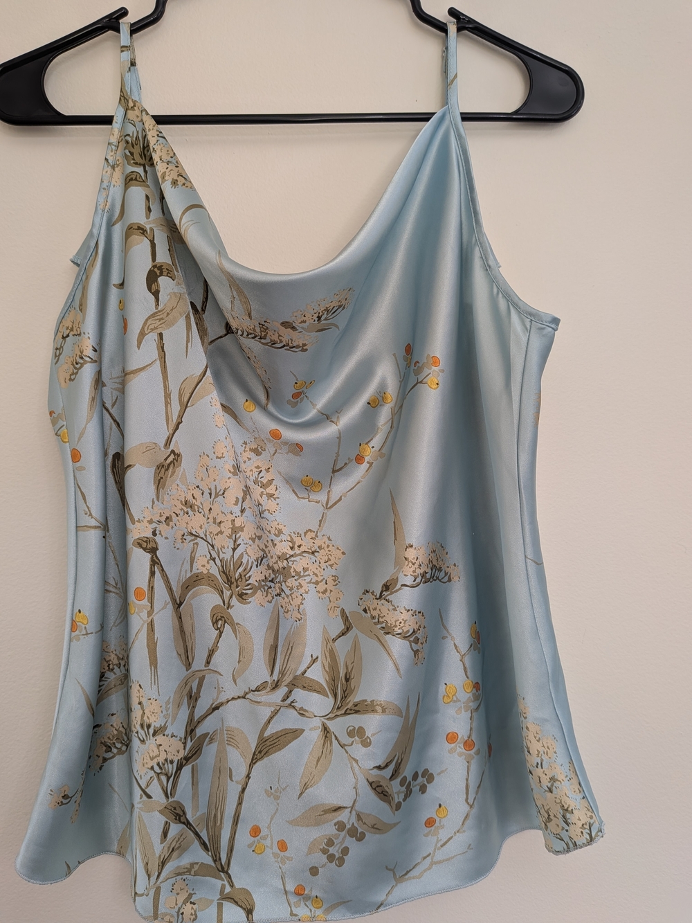 Light Blue Floral Satin Cowl Neck Camisole - Picture 6 of 7